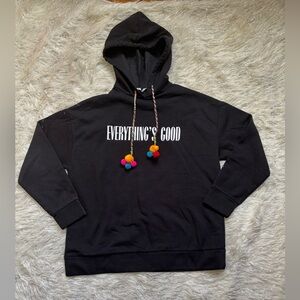 Zara Black Women’s Hoodie Pullover Long Sleeve with Colorful Accents Size S USAM